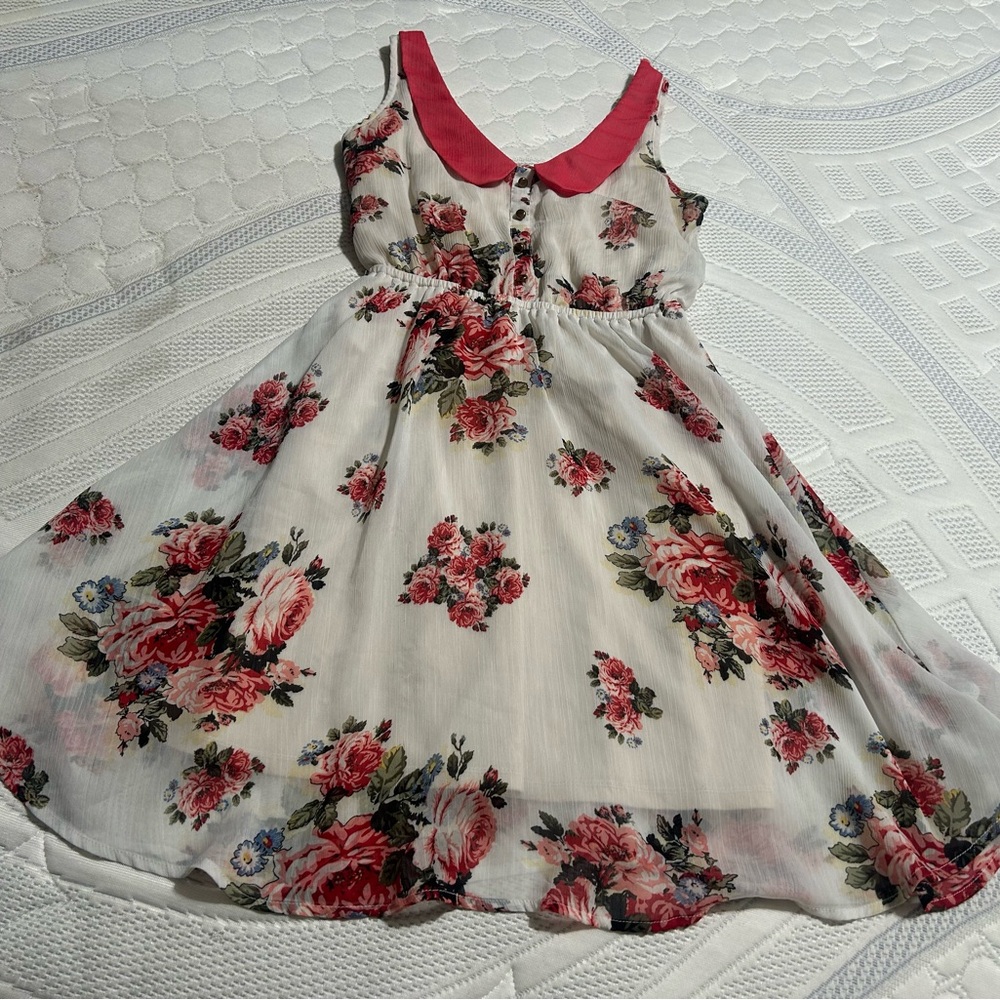 Xhilaration Cream Floral Mini Dress with Pink Collar
